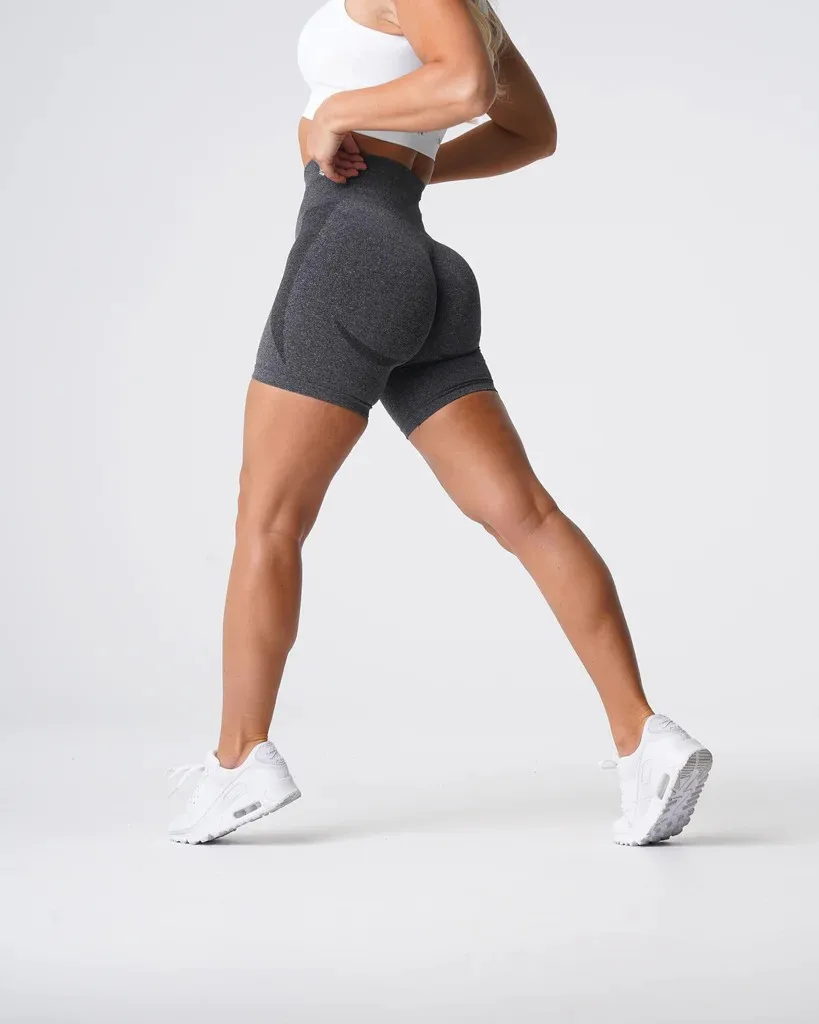 Czarne, cętkowany kontur Bezszwowe trzypunktowe spodenki Fitness Legginsy Damskie Sporty na siłownię