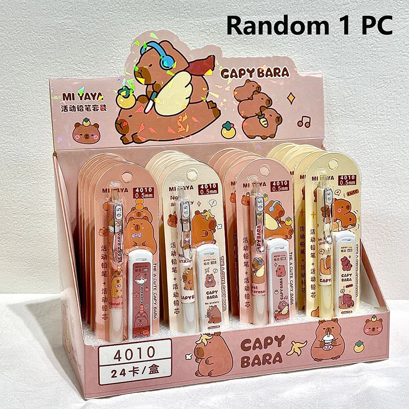 Juego de lápices mecánicos Kawaii Capybara de 0,5mm con recarga de borrador, bonitos lápices de escritura para la escuela y la Oficina, regalo de