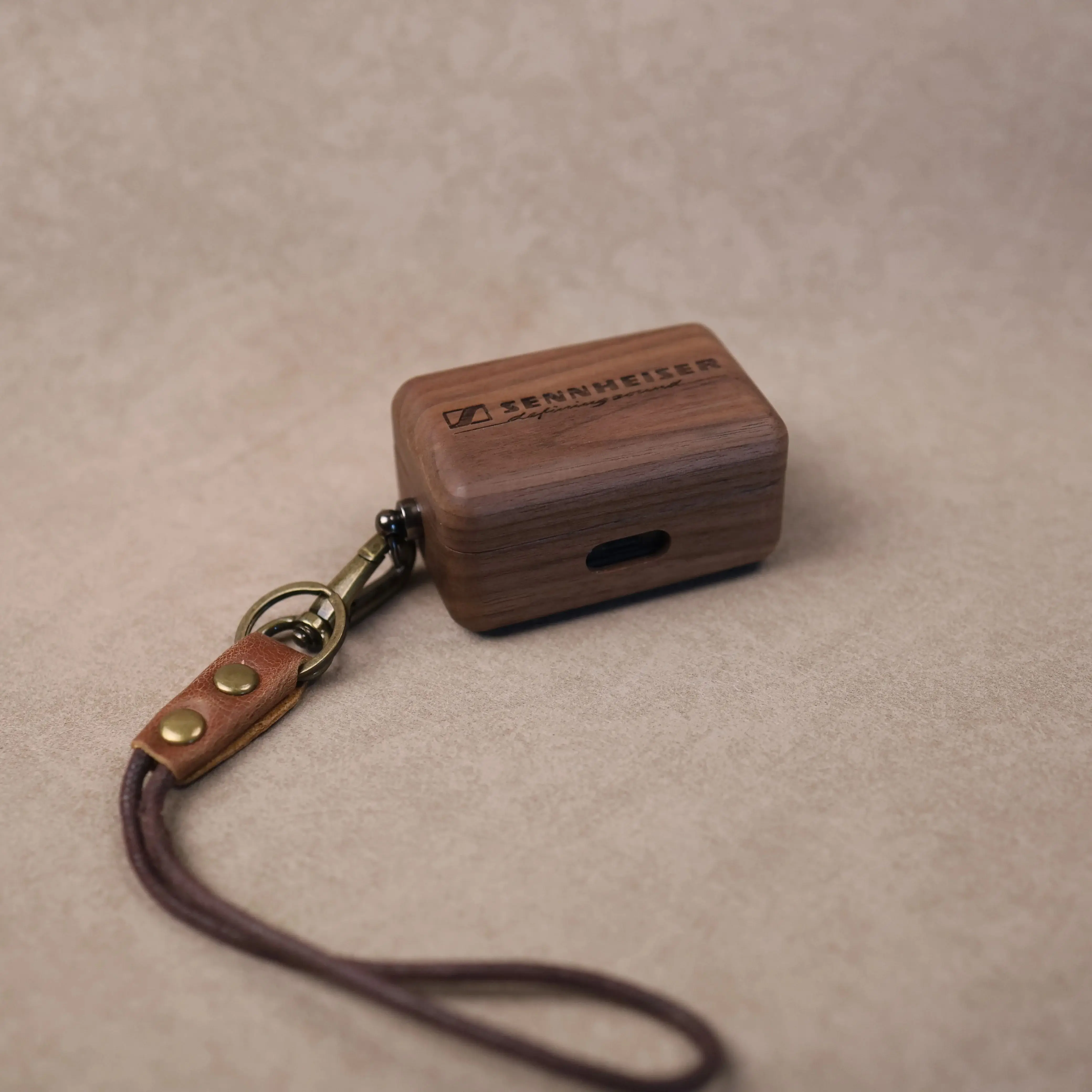 Walnut Solid Wood Case for Sennheiser MOMENTUM True Wireless 3 / 4 – Hand-Carved Protective Cover With Free Metal Hook