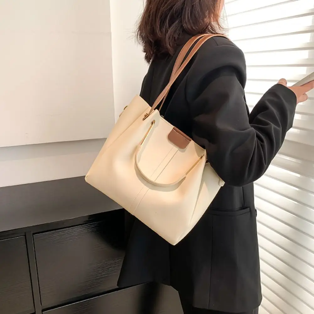 

Ins PU Leather Tote Bag Solid Color Chill Women Shoulder Bag Large Capacity Handbag Crossbody Bag Travel