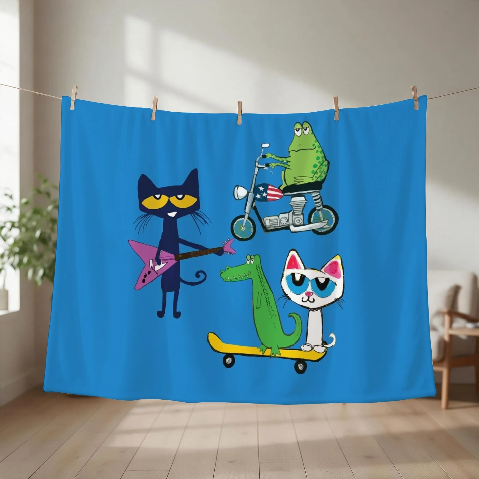 Having fun with friends pete the cat Throw Blanket Soft Plush Plaid Custom blankets and throws valentine gift ideas Blankets