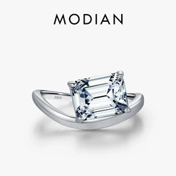 MODIAN Sparkling Rectangle Clear CZ Rings 925 Sterling Silver Fashion Liquid Line Finger Rings For Women Wedding Fine Jewelry