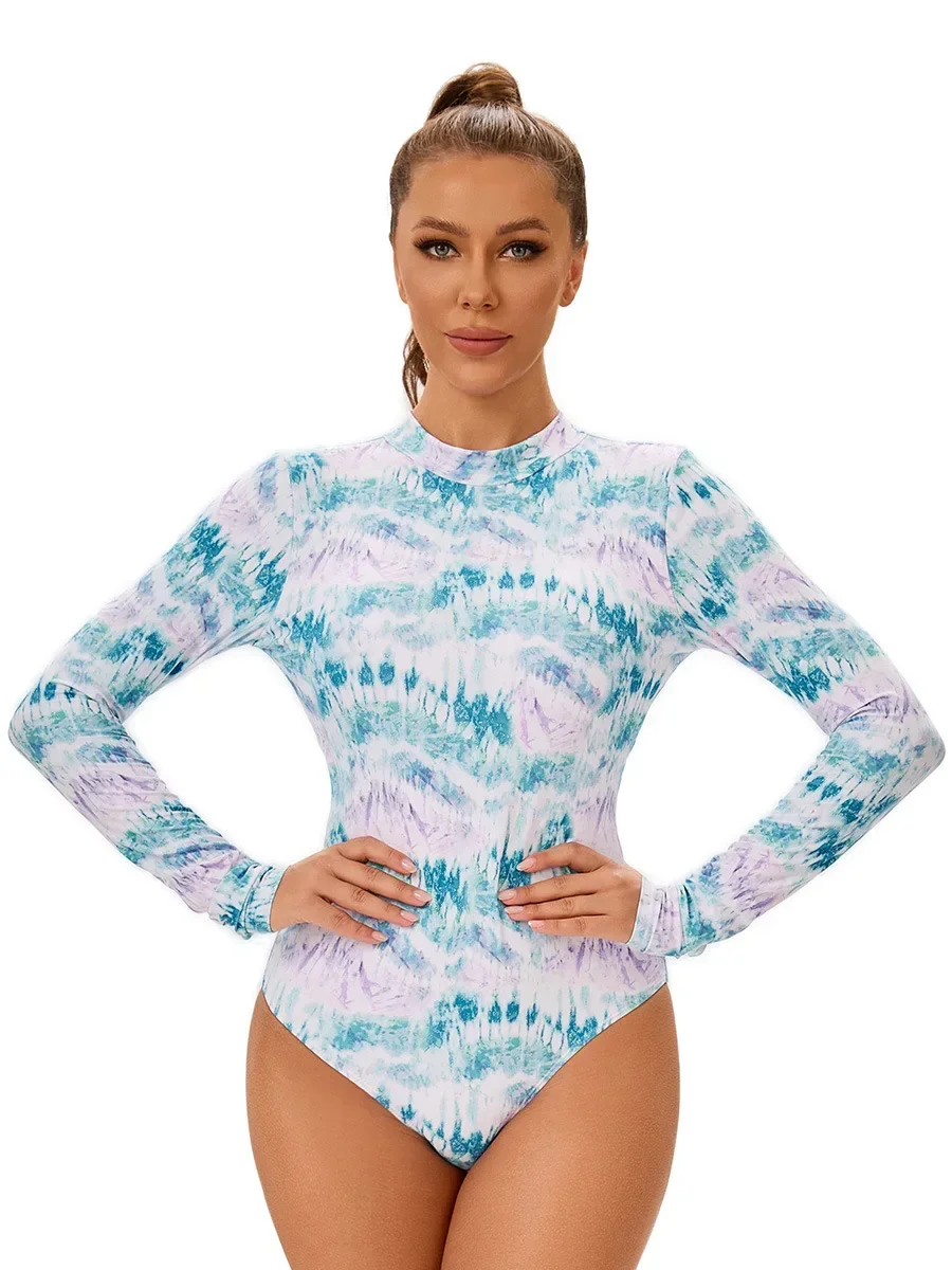 

Surfing Suit Women's One Piece Sports Swimsuit Long Sleeve Round Neck Conservative Sunscreen Bikini Backless Monokini 2025 New