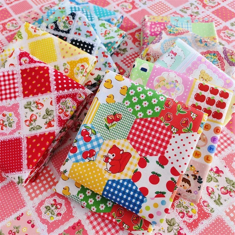 Strawberry flower puzzle Cotton Fabric Patchwork Sewing Quilting Fabrics Needlework For Tissue DIY Cloth Sewing Dress