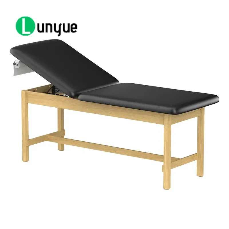 Custom Leather Wooden Manual Hospital Bed Hardwood Leg Support Frame for Medical Clinic Examination Table Treatment Bed 5