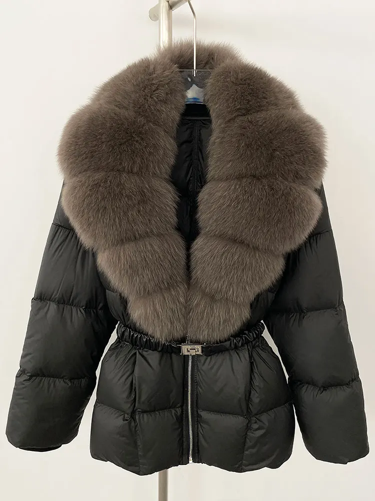 เสื้อแจ็คเก็ตพัฟเฟอร์แฟชั่นฤดูหนาวปี 2025 สำหรับผู้หญิง เสื้อผ้าผู้หญิง ขนฟ็อกซ์ธรรมชาติ เสื้อโค้ทขนเป็ดสีขาว