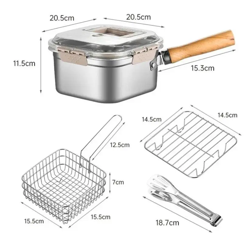 Poêle à frire carrée polyvalente en acier inoxydable, Portable, équipement de cuisine de Camping, Pot de friteuse pour
