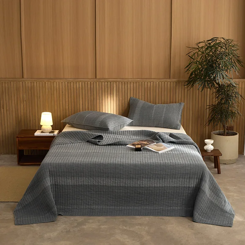 Luxury 100% Cotton Stone Washed Quilt Set, Ultra Soft & Thick Tatami Bedspread, All-Season Machine Washable Comforter, Home Deco