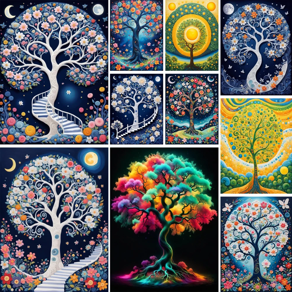 Landscape Strange Tree Printed Canvas Cross Stitch Embroidery Patterns Handmade Hobby Craft Painting Gift Wholesale For Adults