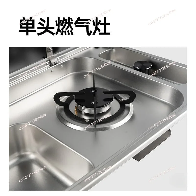 RV Stainless Steel Stove Sink and Induction Cooker Combination Unit with Tempered Glass Lid for Caravan Motorhome Yacht