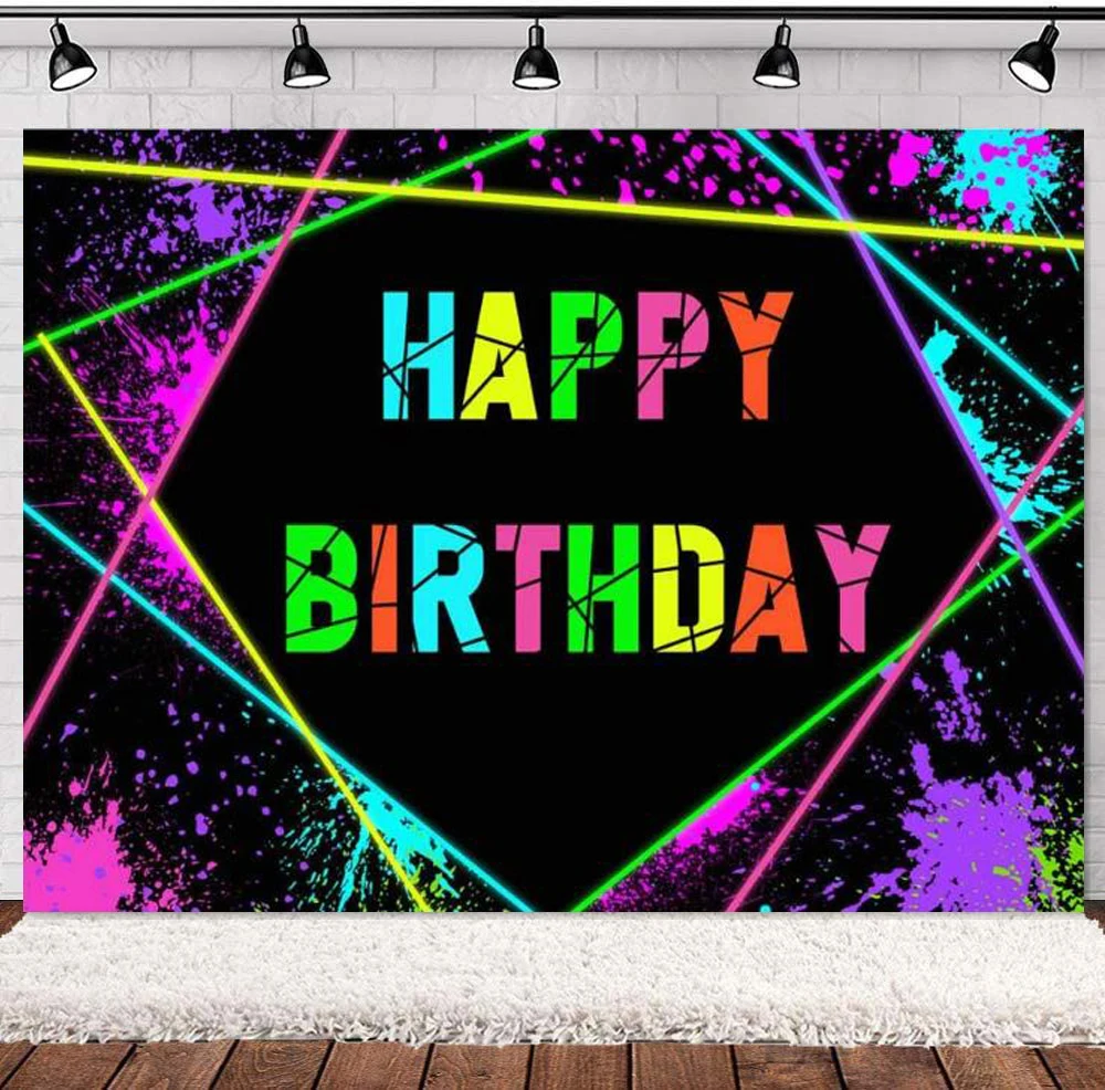 

Neon Birthday Backdrop Laser Glow In The Dark Party Decoration Photo Photography Backdrops Let's Glow Bday Cake Table Background