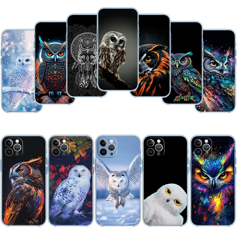 IO46 Cartoon Art Owl Transparent Phone Case for Samsung Galaxy A04 A04S A14 A23 A34 A54 M23 M33 M52 M53