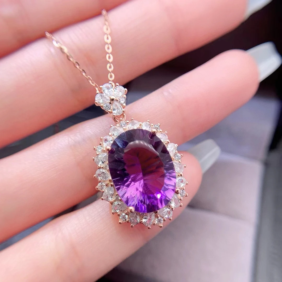 

Dazzling Amethyst Pendant for Wedding 12mm * 16mm 12ct Natural Amethyst 925 Silver Necklace Pendant with Gold Plated