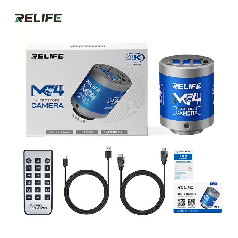 Caméra de microscope RELIFE MC4 4K HD, imagerie ultra-claire, compatibilité forte, pour réparation de téléphones mobiles et soudure