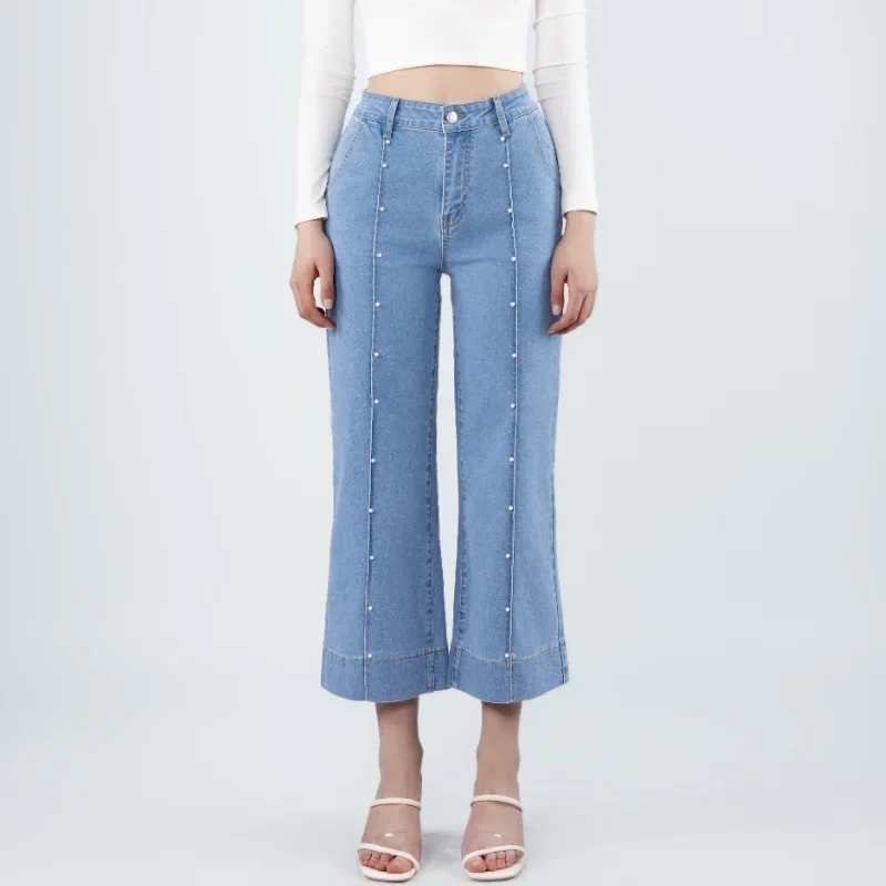 

Прямые джинсы с высокой талией, большие размеры, женская мода, повседневная утягивающая девять предметов, весна-лето, новое поступление