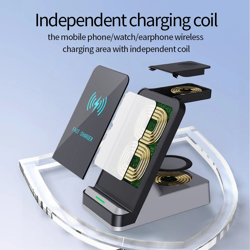New Portable Desktop Mobile Phone Wireless Charger Station 3 In1 Wireless Charger for Smart Watch