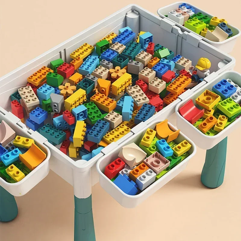 Children's Building Blocks Table Desk Large Granules Assembly Multi Functional With Storage Box Educational Toys 2-3 Years Old