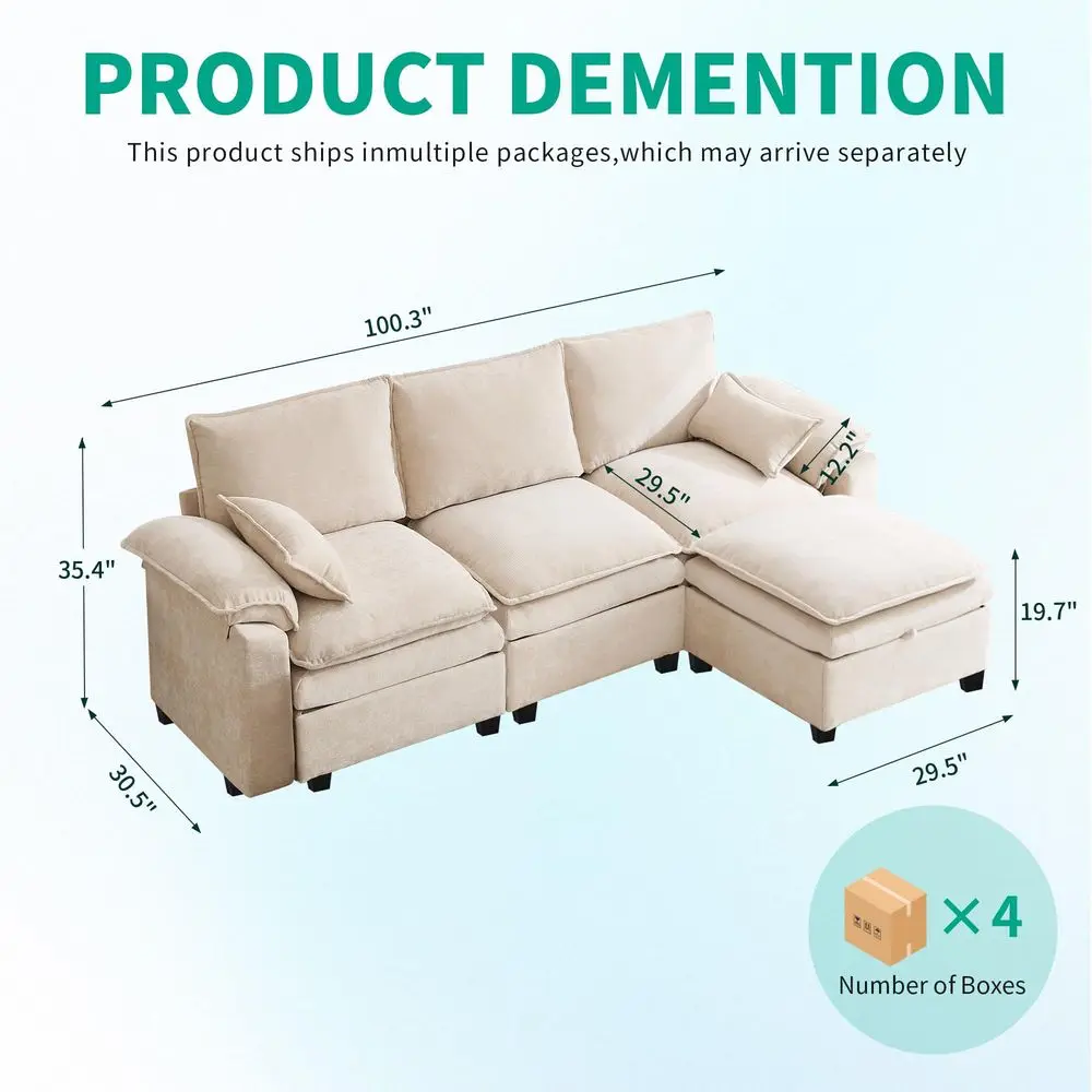 

UShaped Sectional Couch Set 4 Seater Oversized Cloud Sofa for Living Room, Big Comfy Chenille Fabric Couches, Extra Long Modula