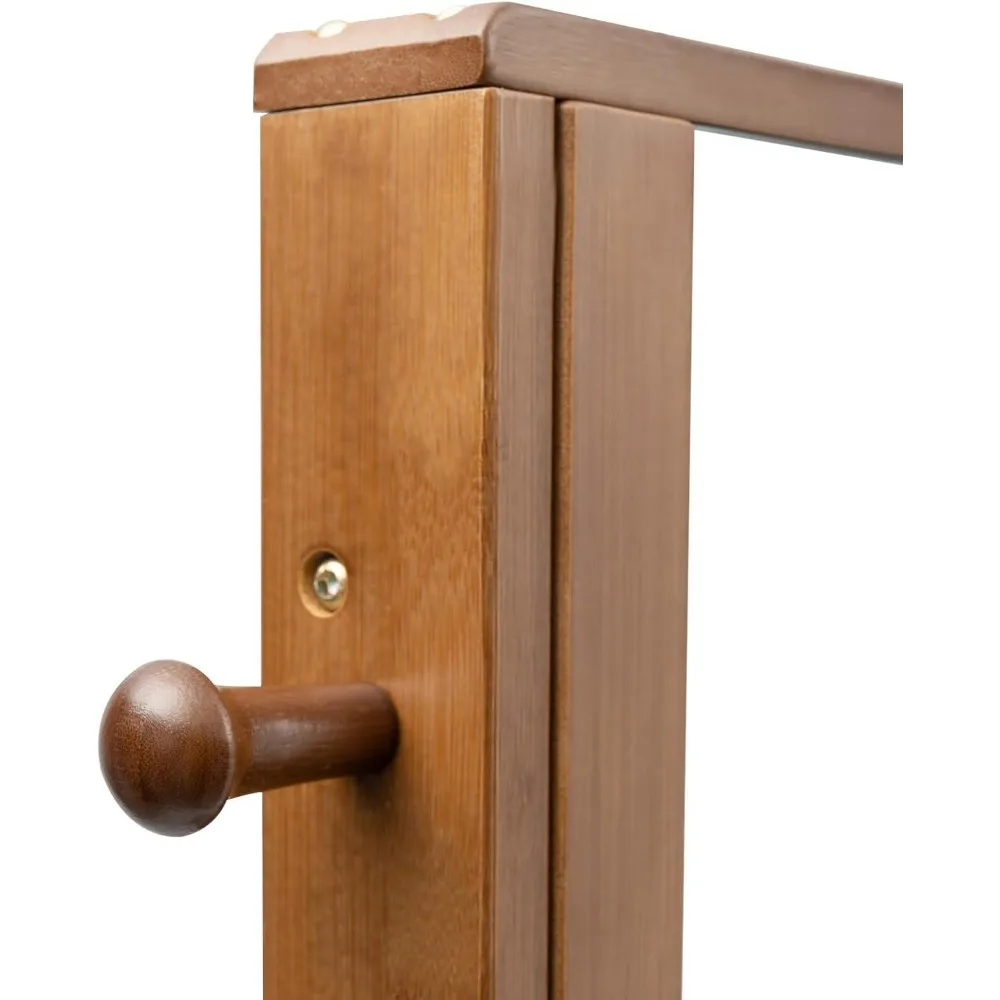 Bamboo Heavy Duty Free Standing Closet Organizer with 2 Drawers and Mirror, Open Wardrobe Storage Solution