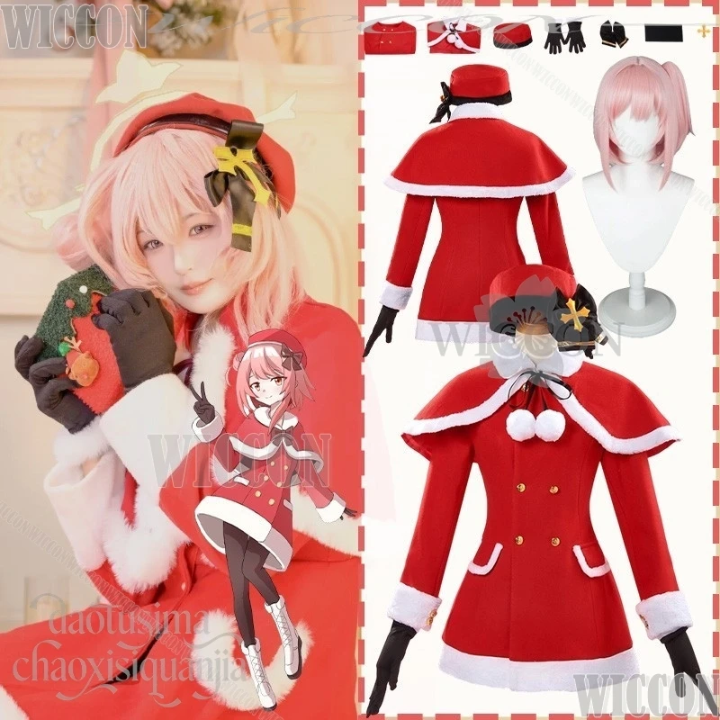 game-blue-archive-cosplay-sumi-serina-kawaii-christmas-red-furry-mini-dress-hat-sweet-lolita-pink-wigs-halloween-conmic-con-suit