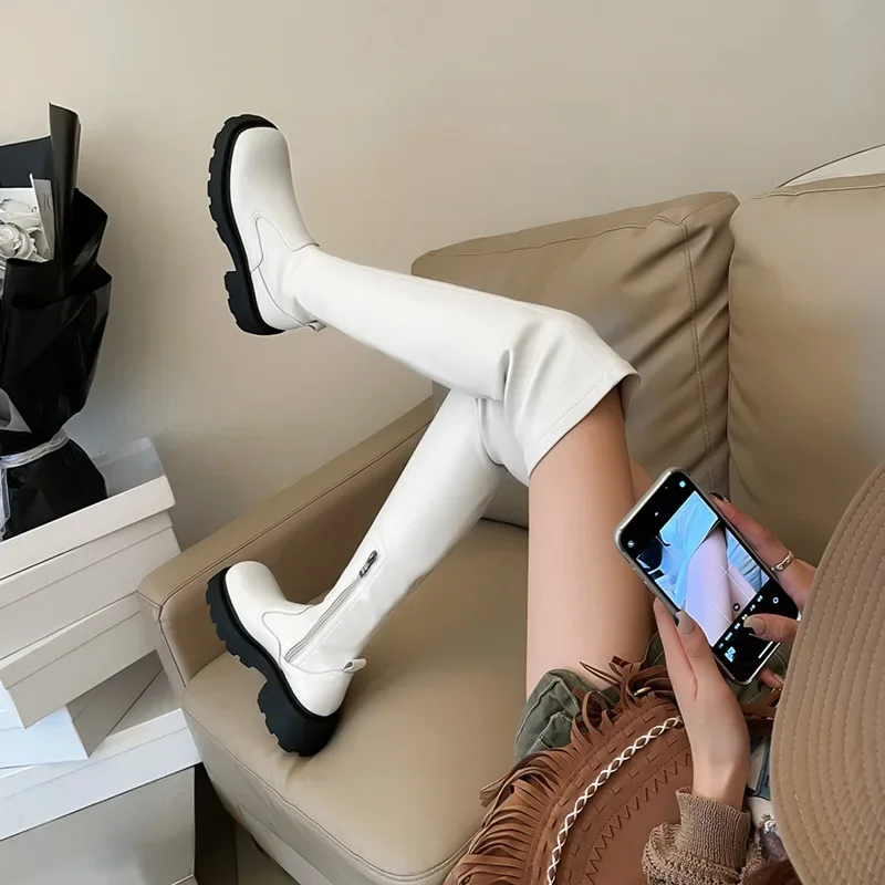 Thick Sole Women Over-the-knee Boot Thigh High Boots Winter 2023 New Female Long Boots Platform Chunky Heels Ladies Autumn Shoes