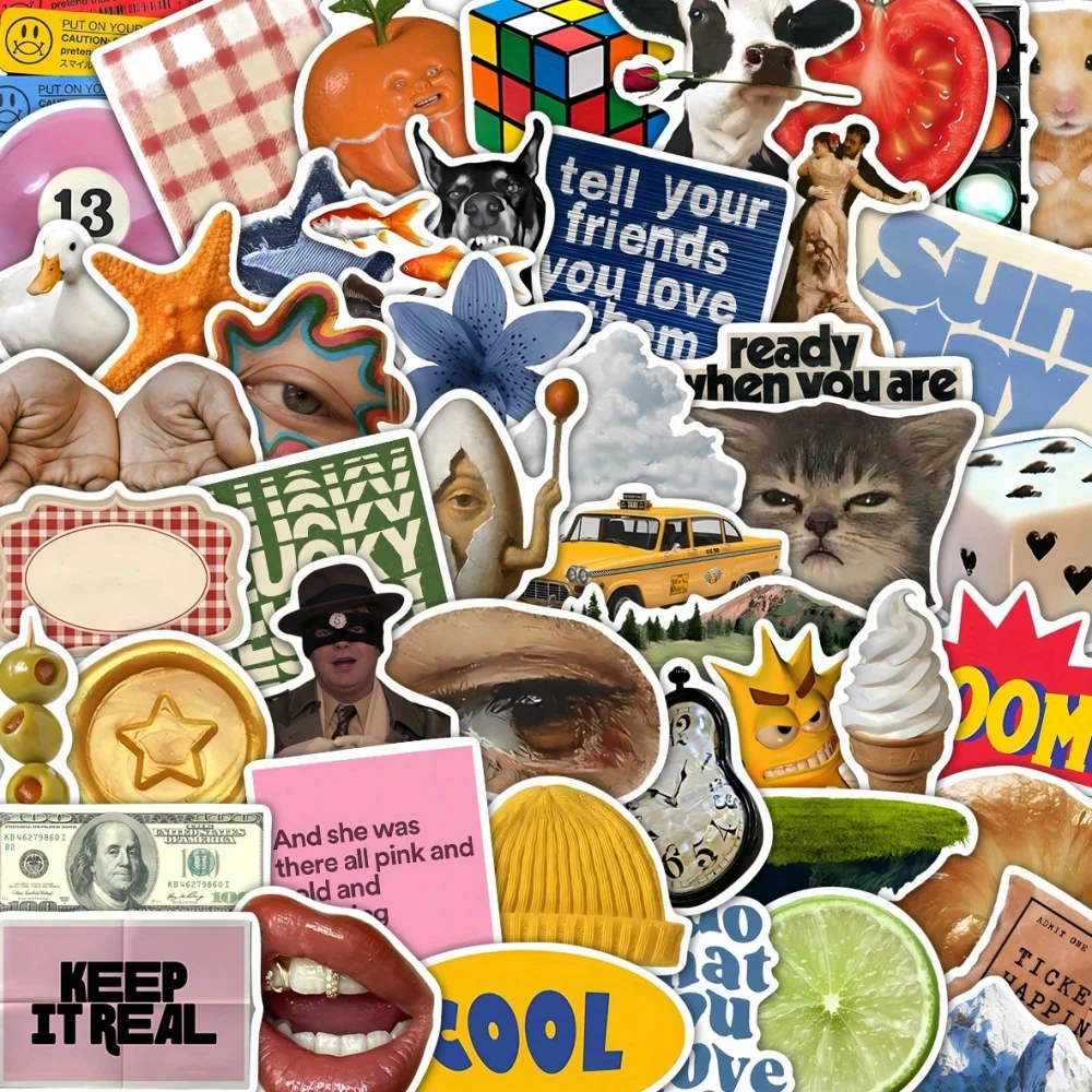 

Набор из 50 ретро-стикеров в американском стиле, квирк-коллаж | Долговечные декоративные наклейки для дневника/чехла для телефона/ноутбука | Необходимый элемент