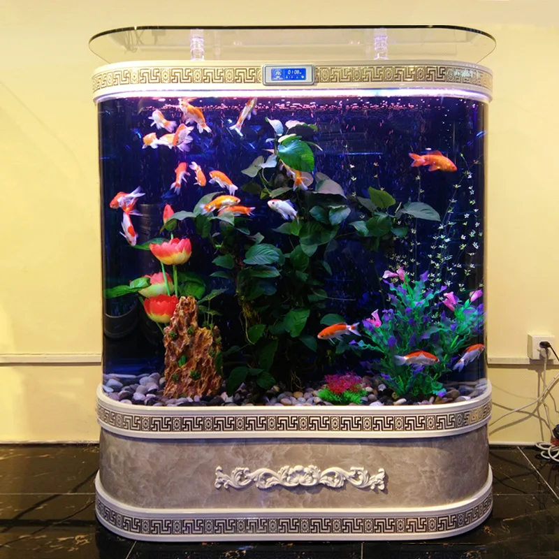 aquarium accessories Luxury European Floor-Standing Aquarium One-Touch Water Change Fish Tank Bar Counter HD Float Glass 25W Out