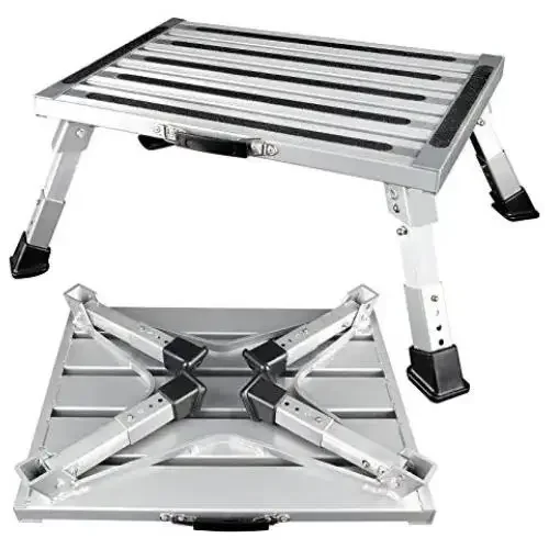 ApolloAdjustable Folding Platform Step Stool Ladder Aluminium Alloy Support Up to 1000lbs for RV SUV