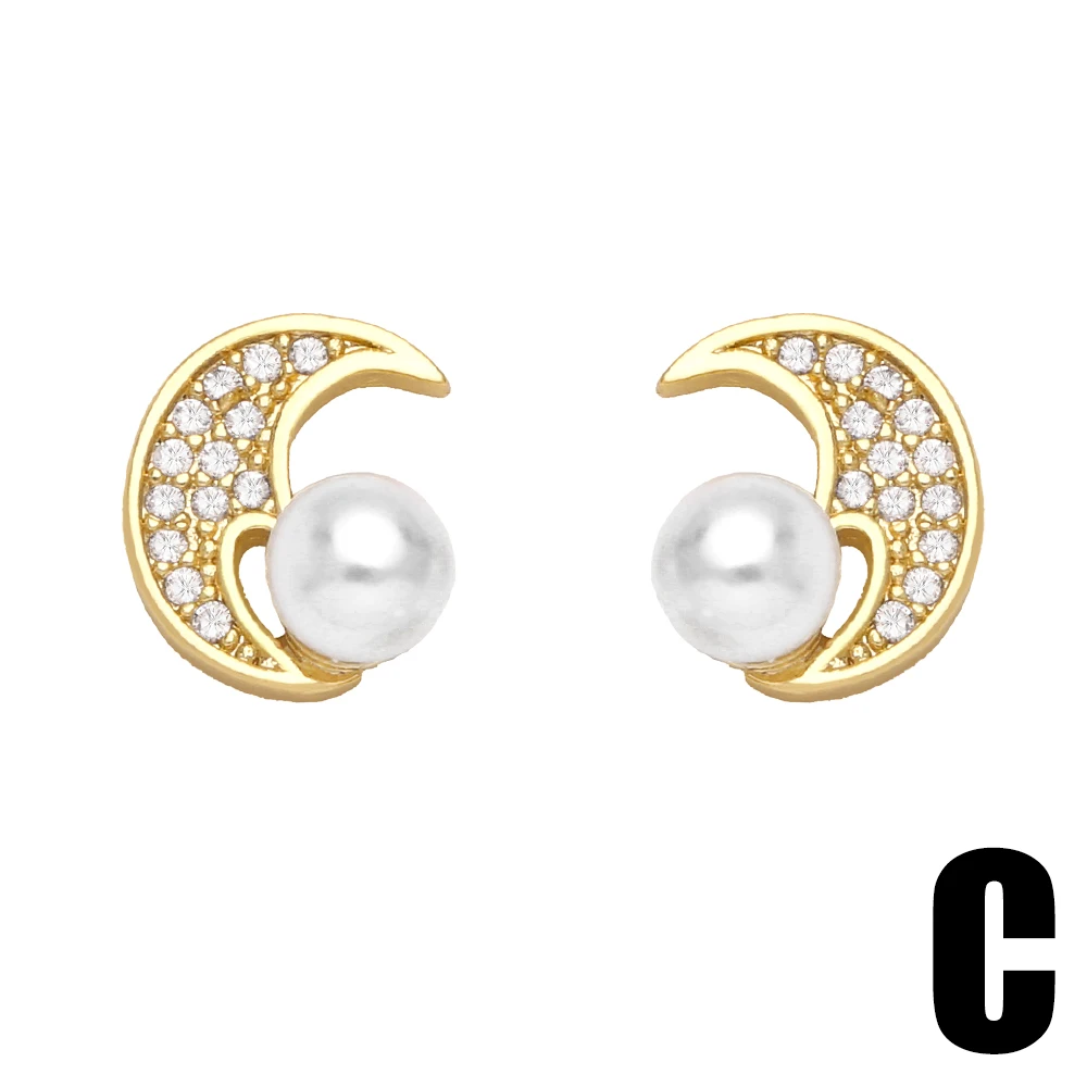 FLOLA Sweet White Pearl Cherry Earrings for Women Copper CZ Crystal Moon Earrings Small Jewelry Gifts ersa015