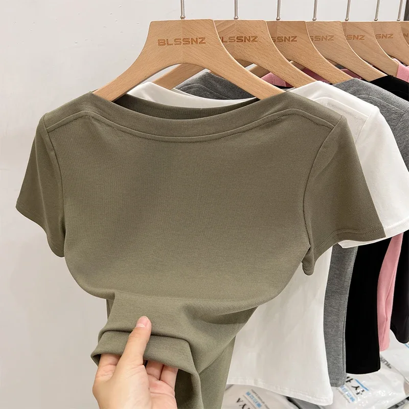 

Zjaiss Summer Short Sleeve T Shirt Women Korean Fashion Solid Color SlimTops Female Casual Tee 2025