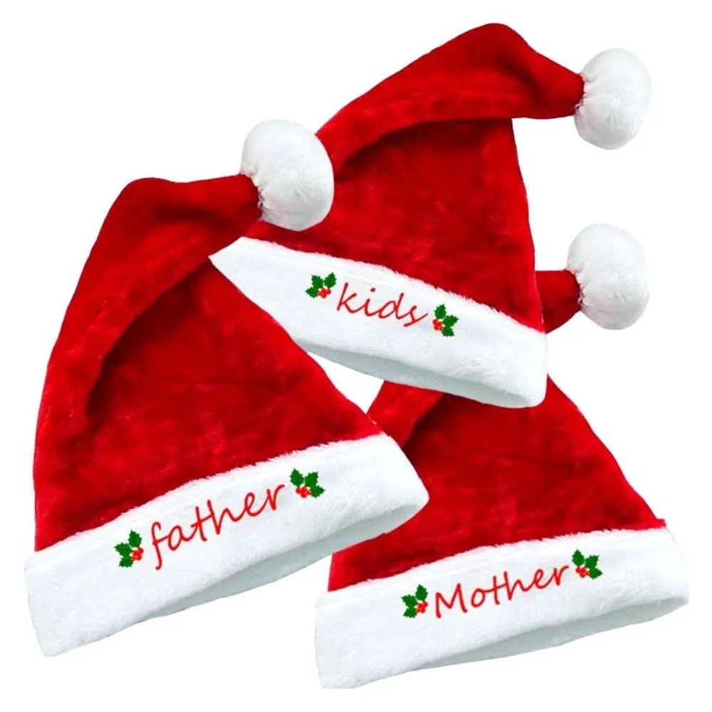 Mother Father Family Matching Santa Hat Embroidered Thick Family Xmas Decor Hat Fluffy Soft Christmas Santa Cap