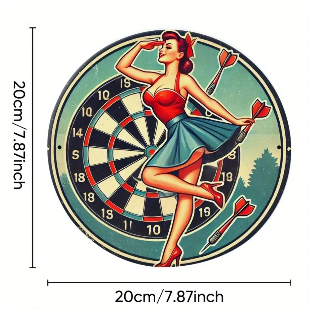 Metalowy Znak Vintage Retro Pinup Girl Dekoracja Ścienna Okrągła Aluminiowa Tablica Dart