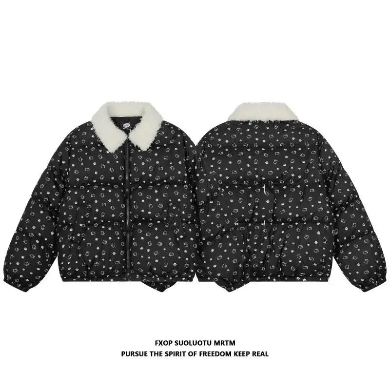 

Ins Kitty Polka Dot Plush Lapel Cotton Jacket Cute Cartoon Girl Winter Loose Thickened Warm Bread Coat Warm Thickened Outerwear