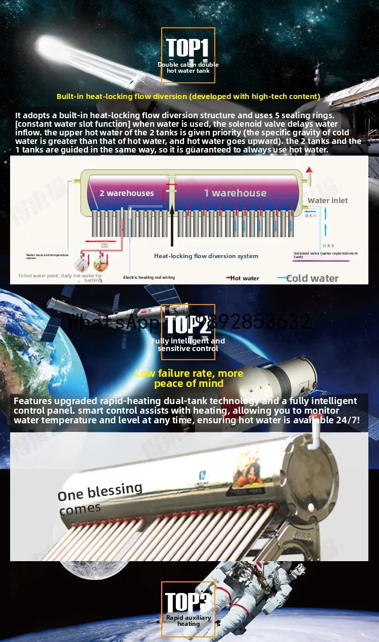 HYS intelligent double cabin new double compartment solar water heater stainless steel automatic household integrated purple