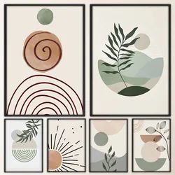 leaves sun moon geometric abstract bohemian Fancy Poster Wall Sticker for Living Room Bar Vintage Decorative Painting Middle