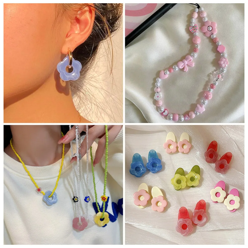 120Pcs Transparent Opaque Acrylic Flower Bead Frames For DIY Earring Necklace Hairclips Jewelry Making Accessories Mixed Color