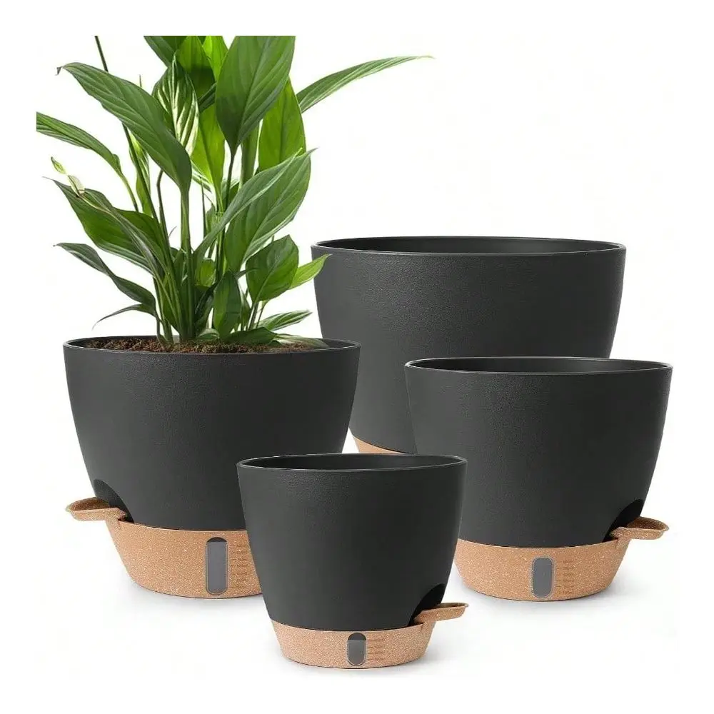 

Pots, 12 10 9 8 Inch Large Plastic Self Watering Flower Pots Indoor Outdoor With Drainage Holes, Deep Reservoir, Nursery Planti