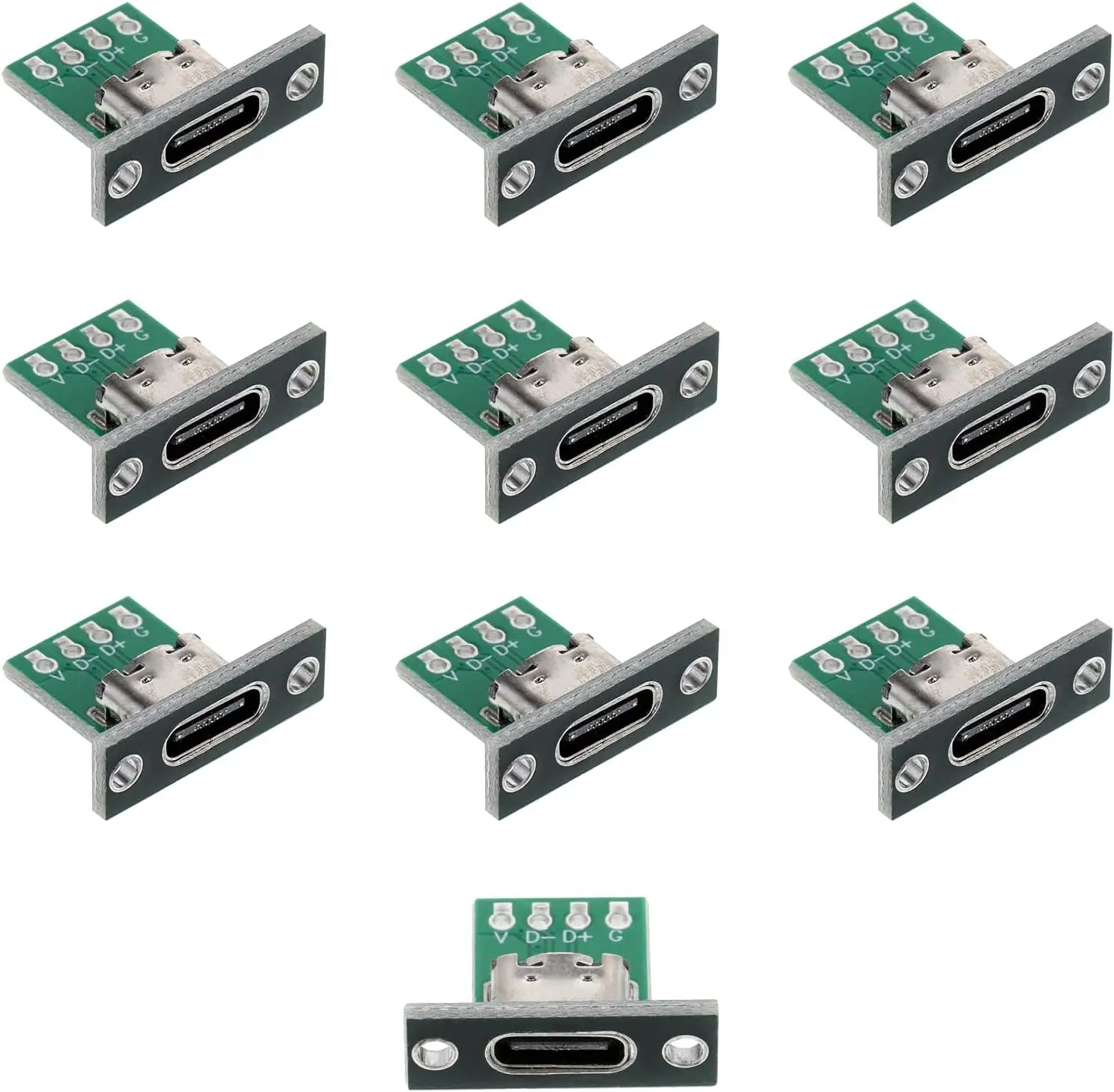 10 Pcs USB C Panel Mount Connector DIY Type C Female Socket Connector Panel Mount Type with PC Board 24pin USB 2.0 Pinout