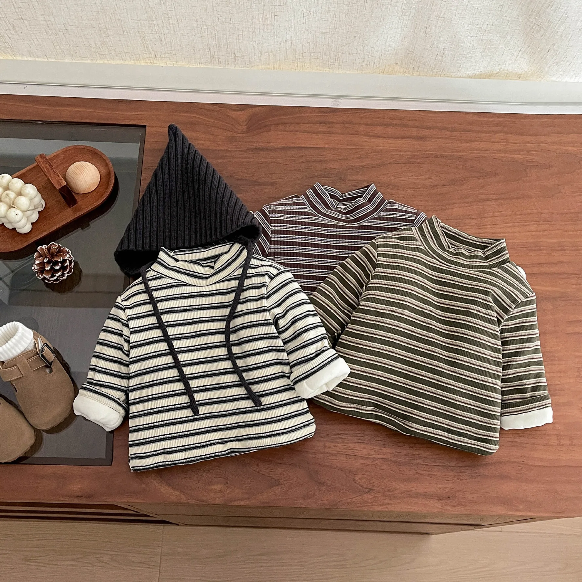 

0-3Y Children Girls Winter Shirt New Thicken Warm Striped Kids Baby Girls Casual Undershirt Korean Toddler Girl Quality T-shirt