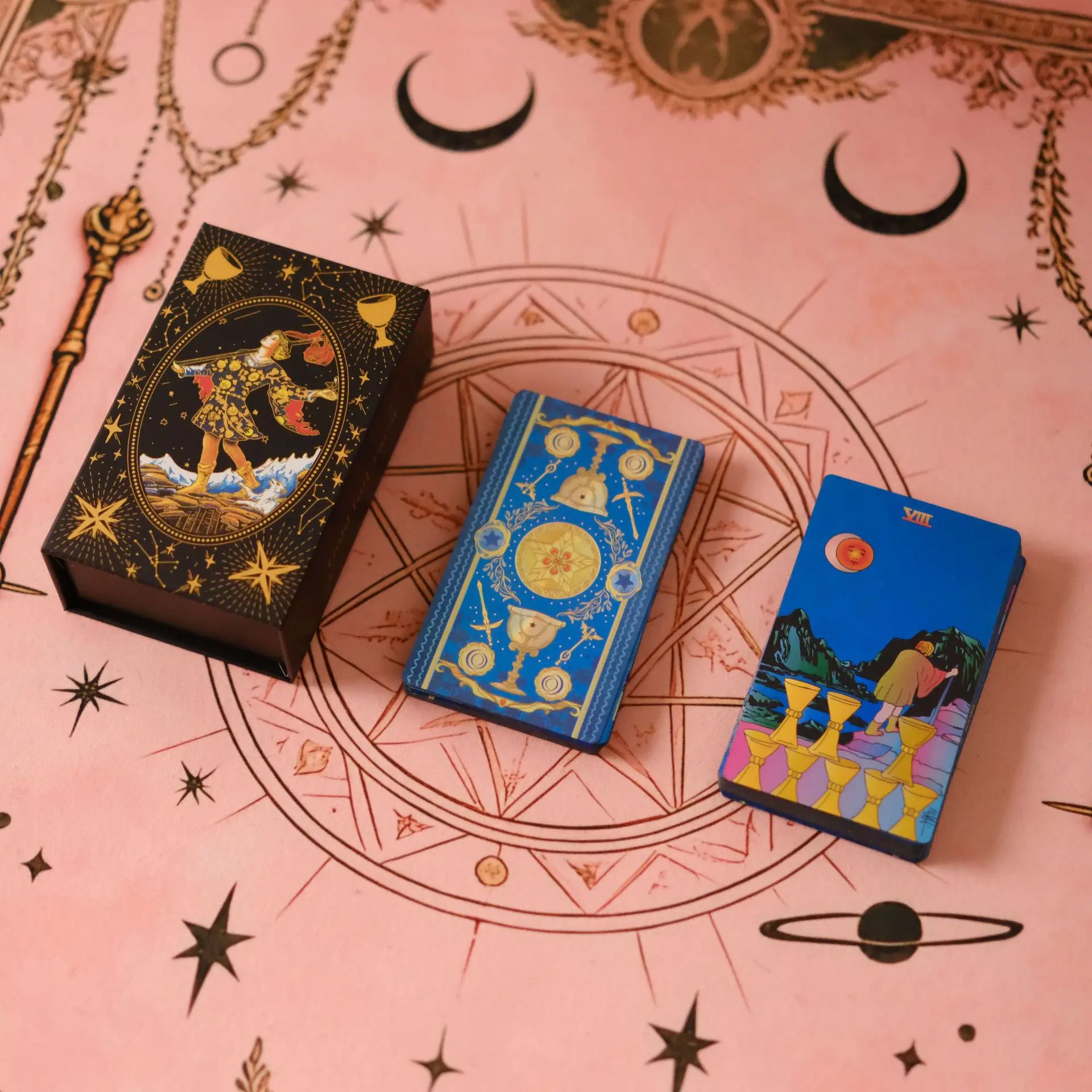 

Tarot Cards Blue Gold Foil Waite 78 Cards Waterproof Pvc With Guide Book Beginner Divination Fortune Telling Board Game Tarot
