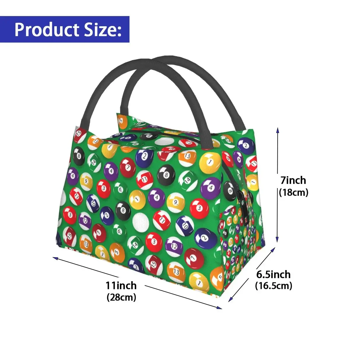 Pool Cue Sports Player Merch Lunch Bag Portable Insulated Oxford Cooler Billiards Balls Lover Thermal Picnic Lunch Box for Women view 3