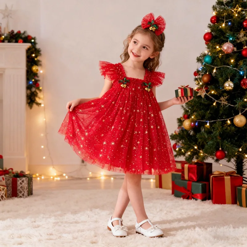 

Toddler Baby Girl Christmas Dress Star Sequin Layered Tutu Tulle Dress Girls Cake Xmas Tree Dresses for 2-6Years