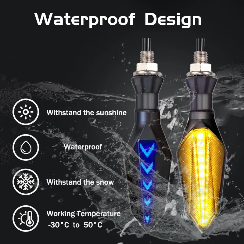 17LED Motorcycle LED Blue Light Arrow Turn Signal Lamp Sequential Flowing Indicator Lights Running Light Amber Double Color 12V