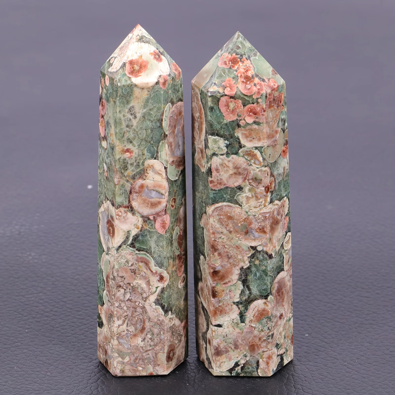 Natural Crystal Pillar Green Cherry Blossom Agate Pillar Crystal Single Pointed Hexagonal Ornament Suitable For Mother's Day - view 2