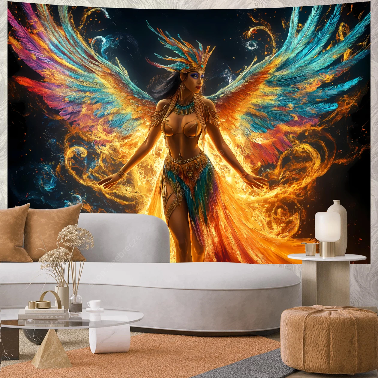 Tantra Egyptian Goddess UV Reactive Tapestry Wall Hanging Kawaii Room Decor Aesthetic Large Mandala Witchcraft Boho Tapestries