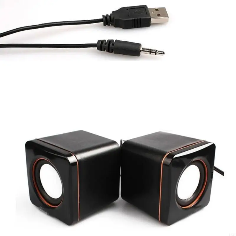 R53C USB Corded Speaker Mini Desktop Loudspeaker Subwoofer with USB Cable 3.5 Headphone Port for PC Computer Laptops