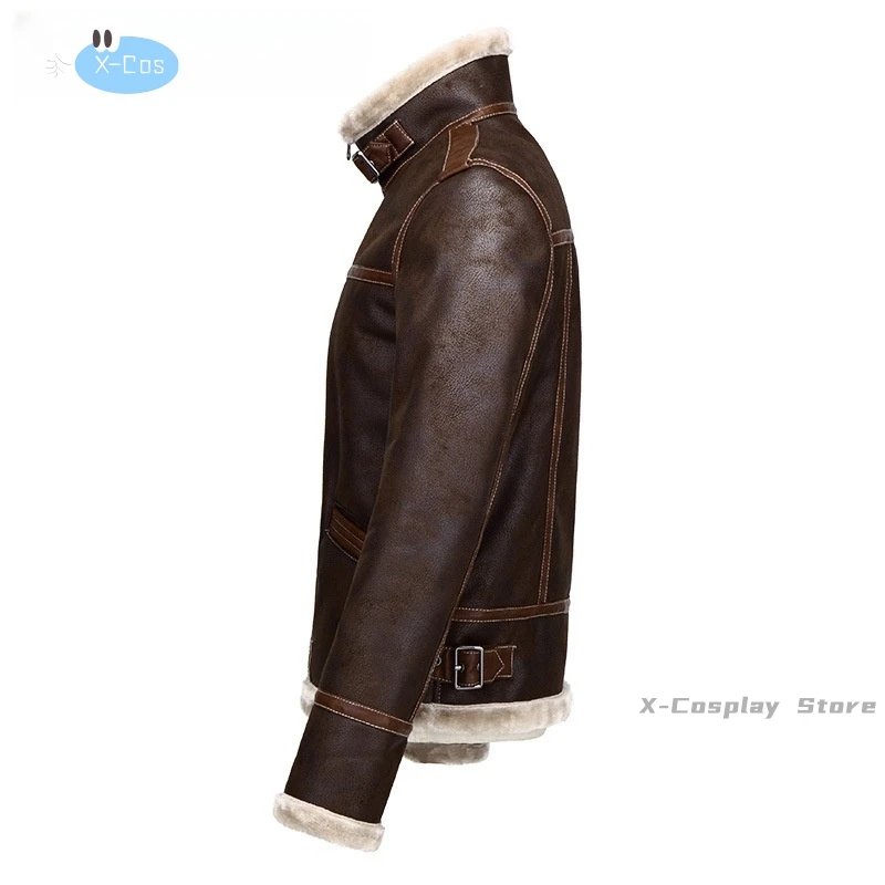 Biohazard Resident 4 Leon S Kennedy Evil Costume Leather Coat Jacket Cosplay PU Faur Jacket Long-sleeve Winter Outerwear Men Boy