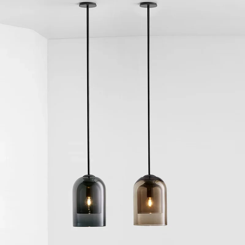 Lampe Suspendue en Verre Double au Design Nordique Post-Moderne, Luminaire Décoratif d'Nik, Idéal pour une Chambre à Coucher, une Salle à Manger, un Bar ou une Cuisine