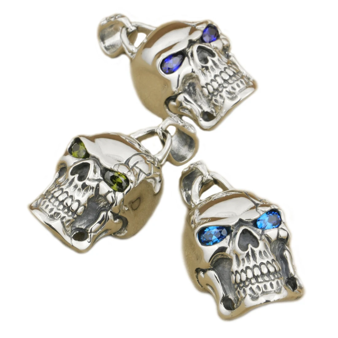 Huge CZ Stone Eyes 925 Sterling Silver Skull Pendant 9E108 BZ