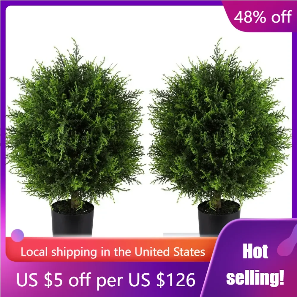 

20'' (2 Pack) Artificial Topiary Cedar Ball Tree Fake Cedar Potted Plants UV Rated for Indoor Outdoor Home Garden Decor